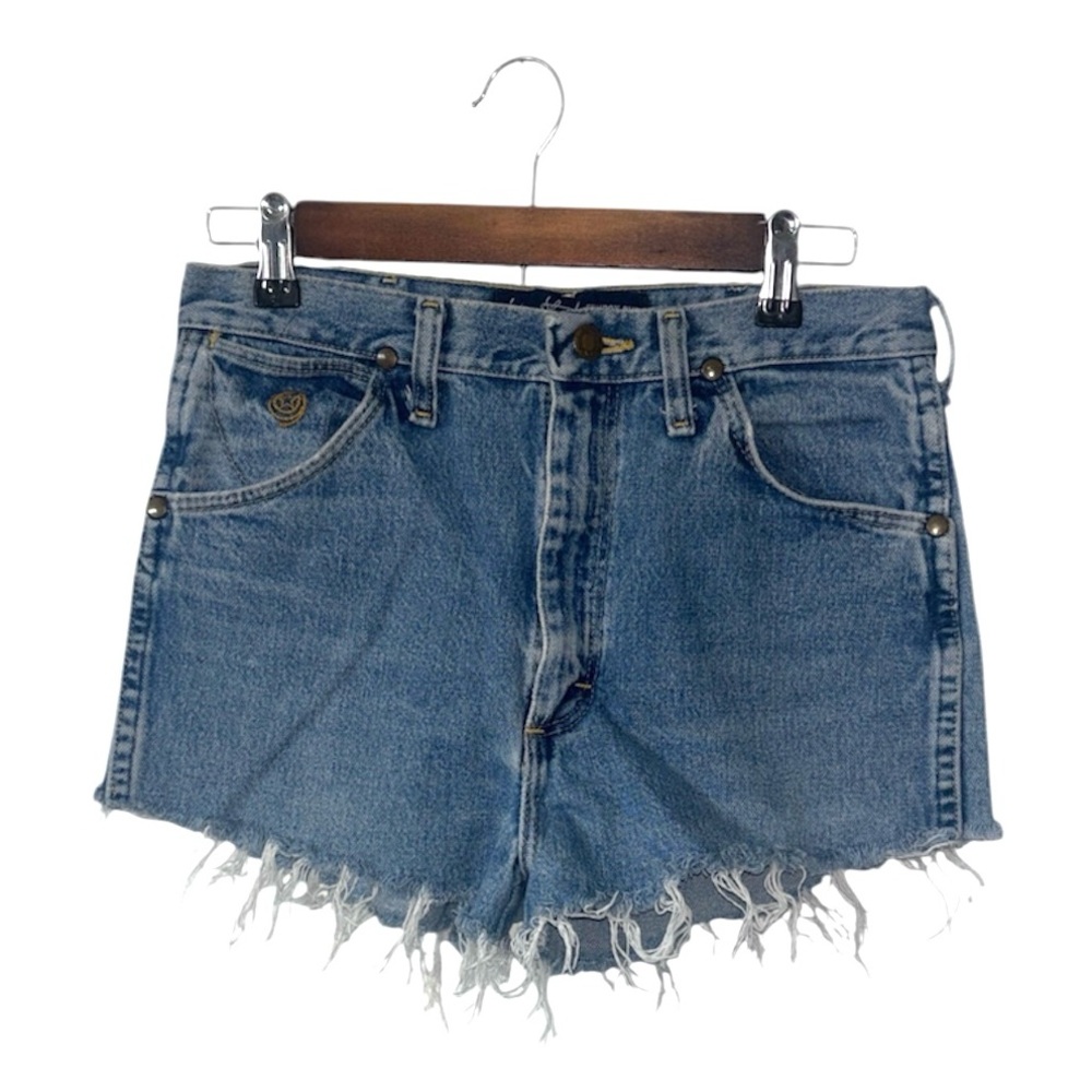 Wrangler Cowboy Cut Collection Blue Denim Jean Shorts Raw Cutoff Hem Size 29